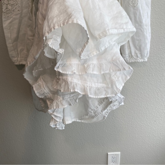 Anthropologie By TiMo Embroidered Linen Puff Shoulders Sleeves Mini Dress - Picture 9 of 10